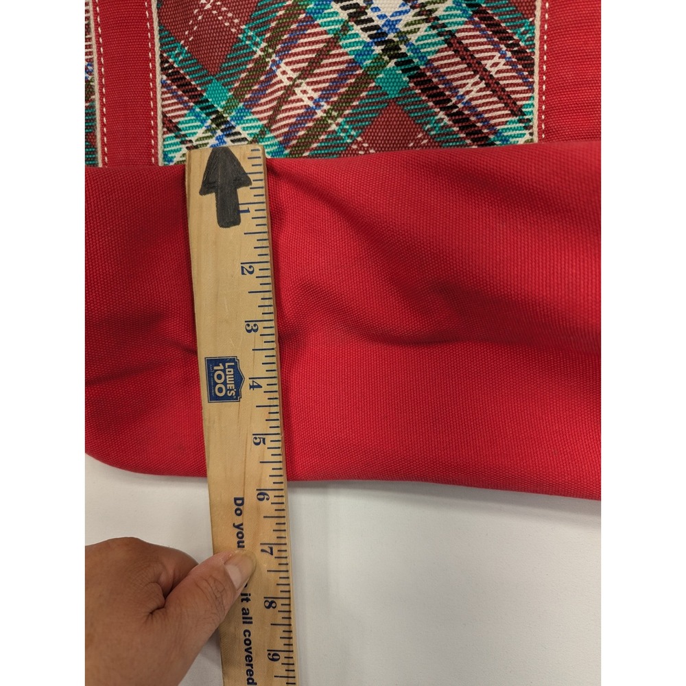 Lands End Red Plaid‎ Canvas Zipper Top Tote Bag Monogram JD Blue - Picture 5 of 10